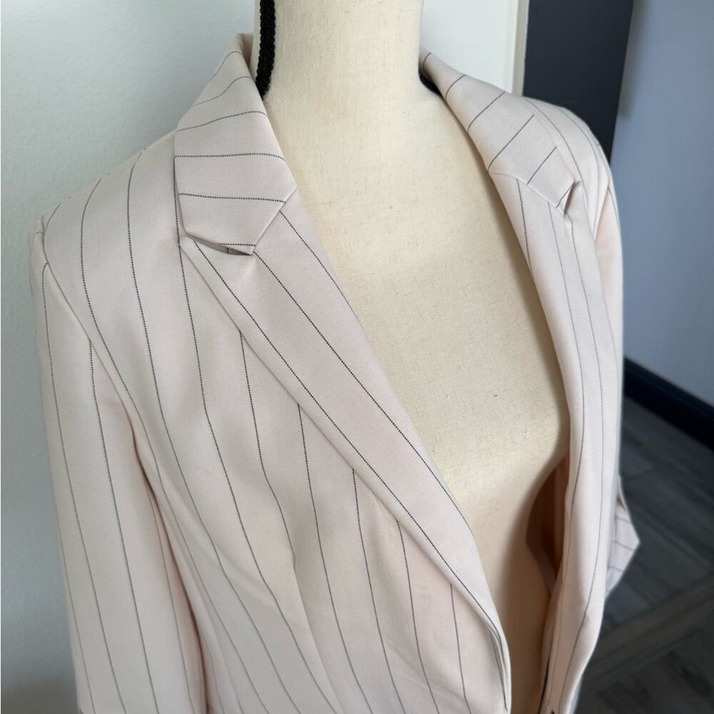 Anthropologie Maeve Striped Roll-Sleeve Blazer Black White Size 8 - Picture 6 of 11